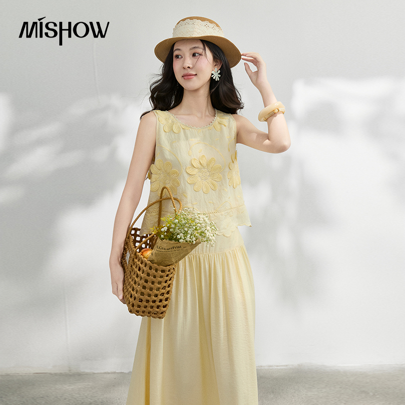 Midi Skirt Floral - MISHOW Set Estivo con Ricamo Floreale