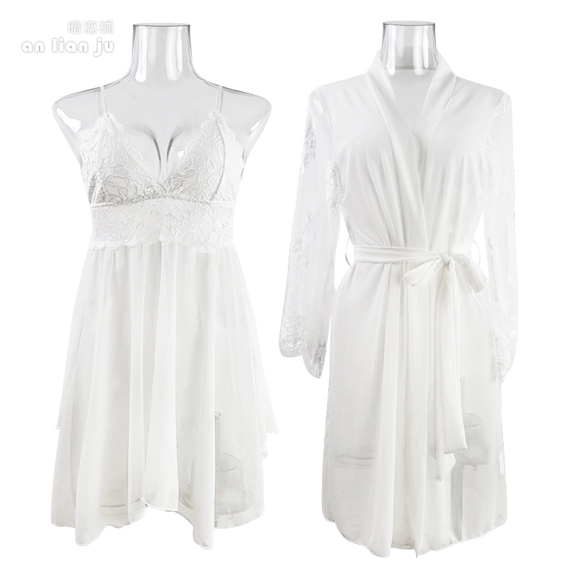 Kimono Sheer Floral - Set da Notte Bianco per Donna,