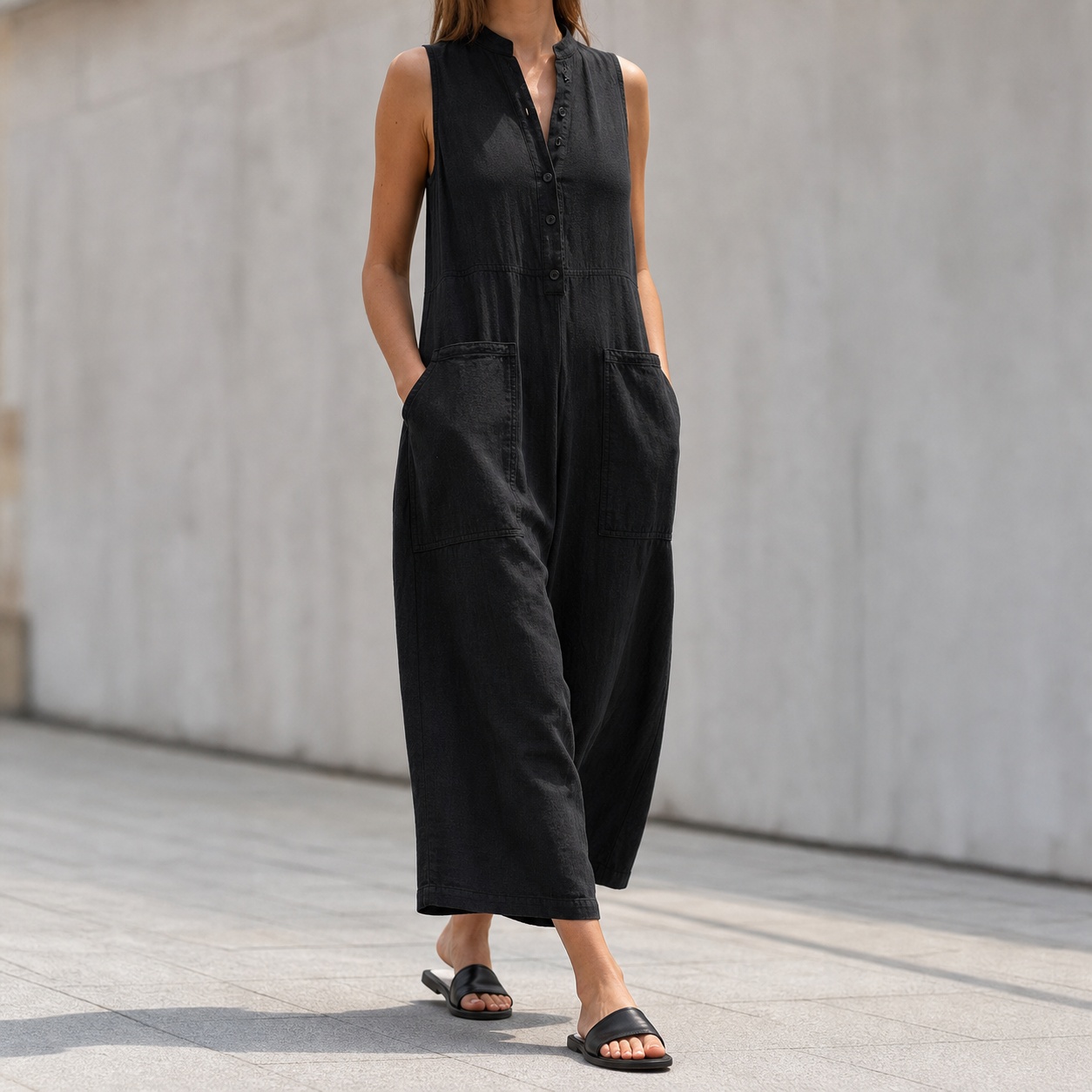 Jumpsuit Linen Relaxed - Tuta da donna senza maniche con