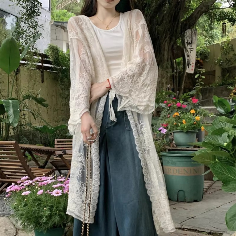 Kimono Sheer Floral - Kimono da Spiaggia Leggero con Ricami