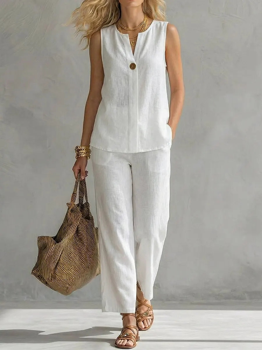 Linen Pant Wide - Completo Due Pezzi in Lino Senza