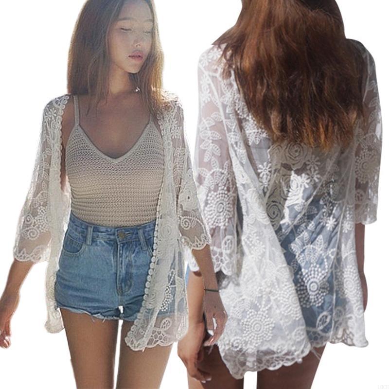 Kimono Sheer Floral - Donne in pizzo aperto anteriore kimono