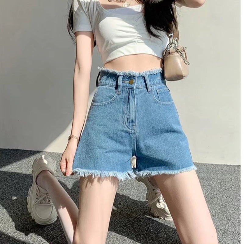 Shorts Denim Frayed - Shorts in denim a vita alta