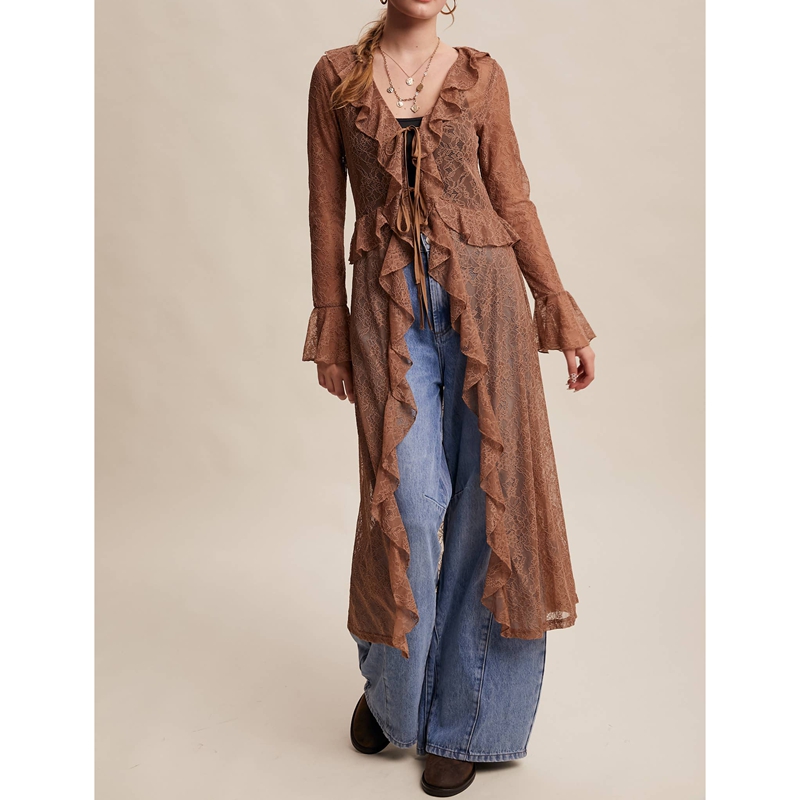 Kimono Sheer Floral - Cardigan Lungo Floreale in Pizzo Trasparente