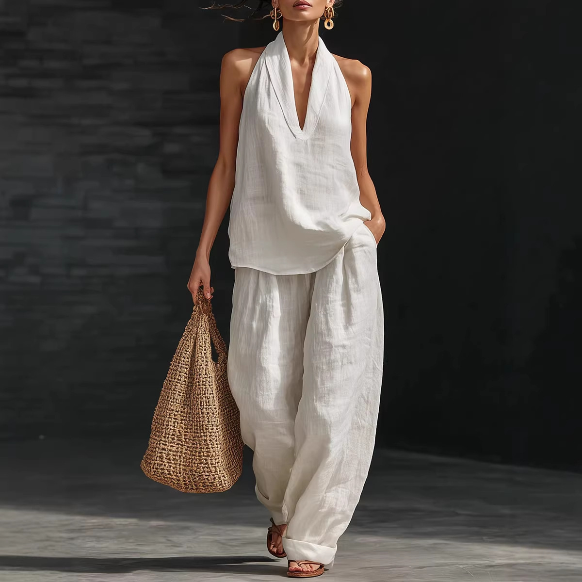 Linen Pant Wide - Completo estivo retrò in cotone e