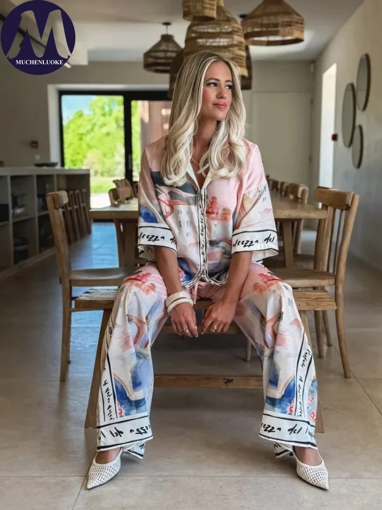Linen Pant Wide - Set da 2 pezzi per donna