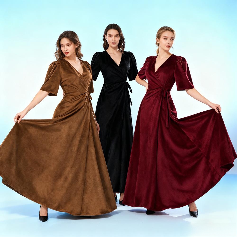 Linen Dress Wrap - Abito lungo da donna in velluto