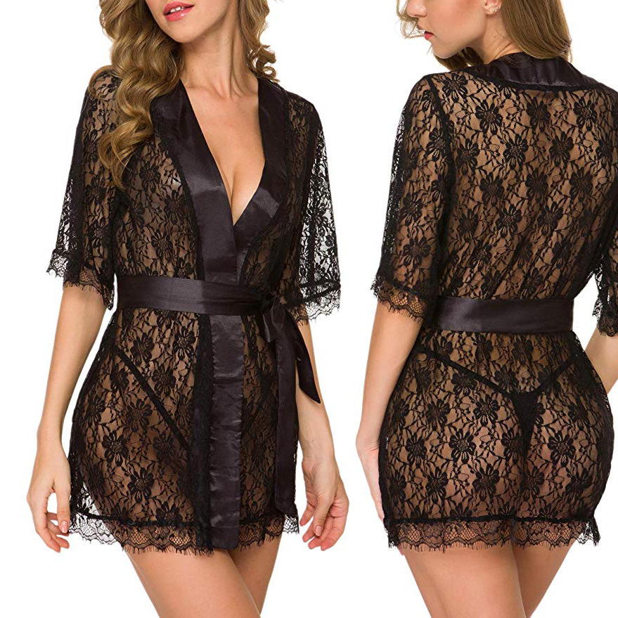 Kimono Sheer Floral - Camicia da Notte in Pizzo Floreale