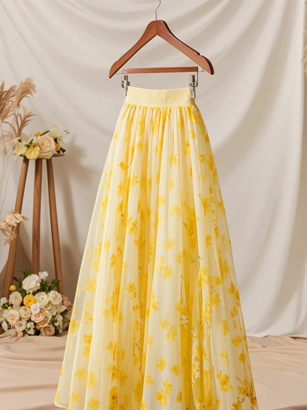 Gonna a trapezio gialla a vita - Midi Skirt Floral recensione e prezzo