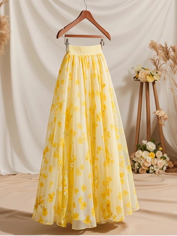 Gonna a trapezio gialla a vita - Midi Skirt Floral recensione e prezzo
