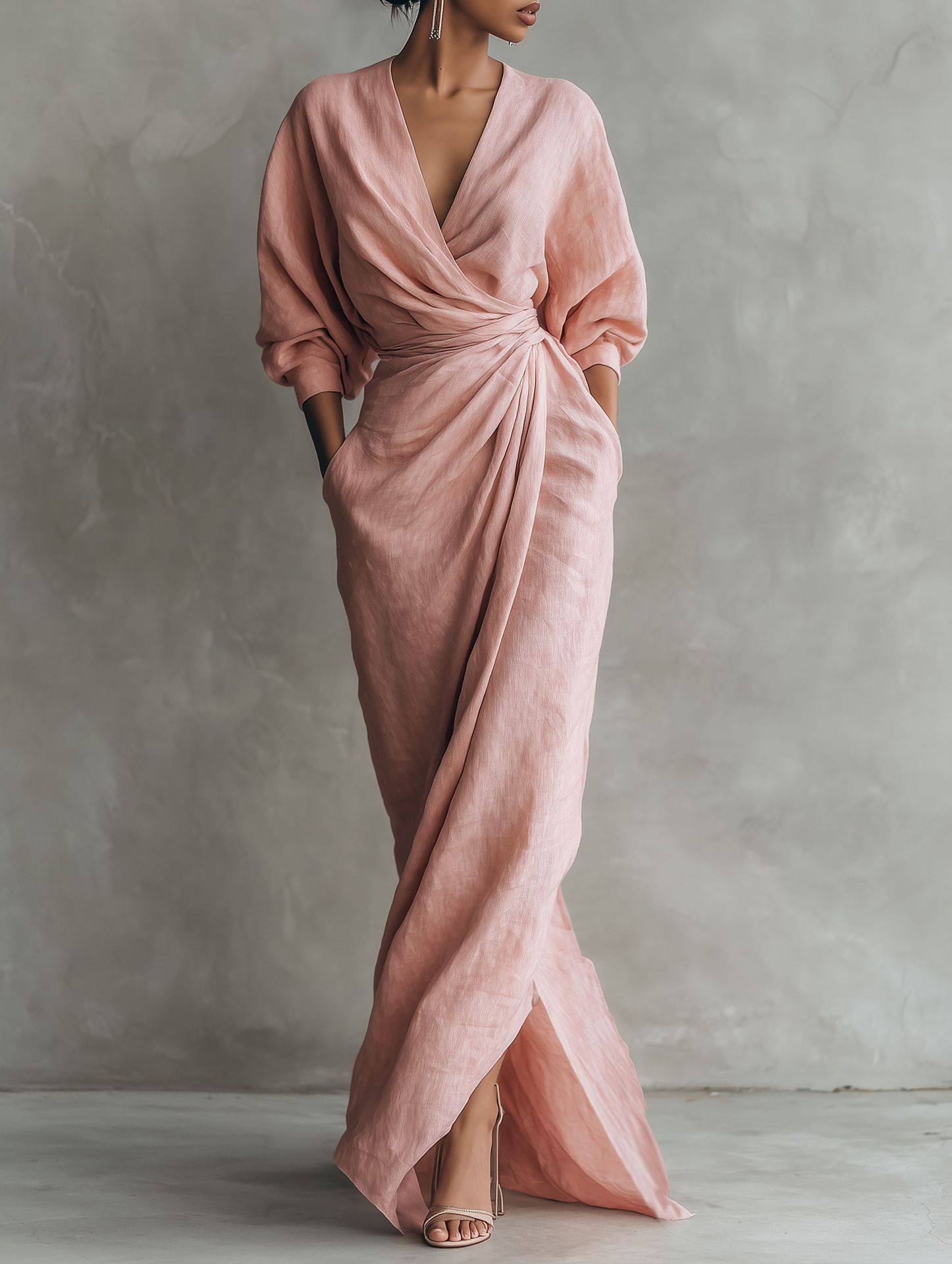 Abito lungo da donna in misto  - Linen Dress Wrap recensione e prezzo