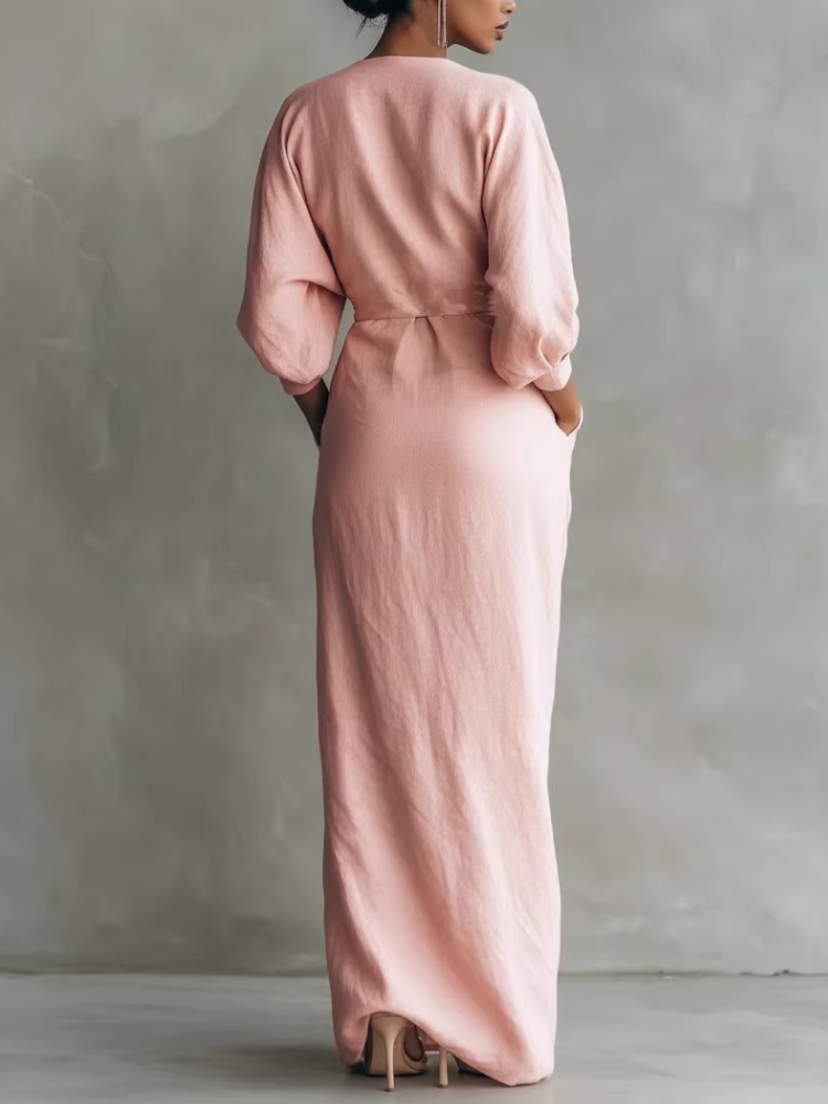 Abito lungo da donna in misto  - Linen Dress Wrap recensione e prezzo