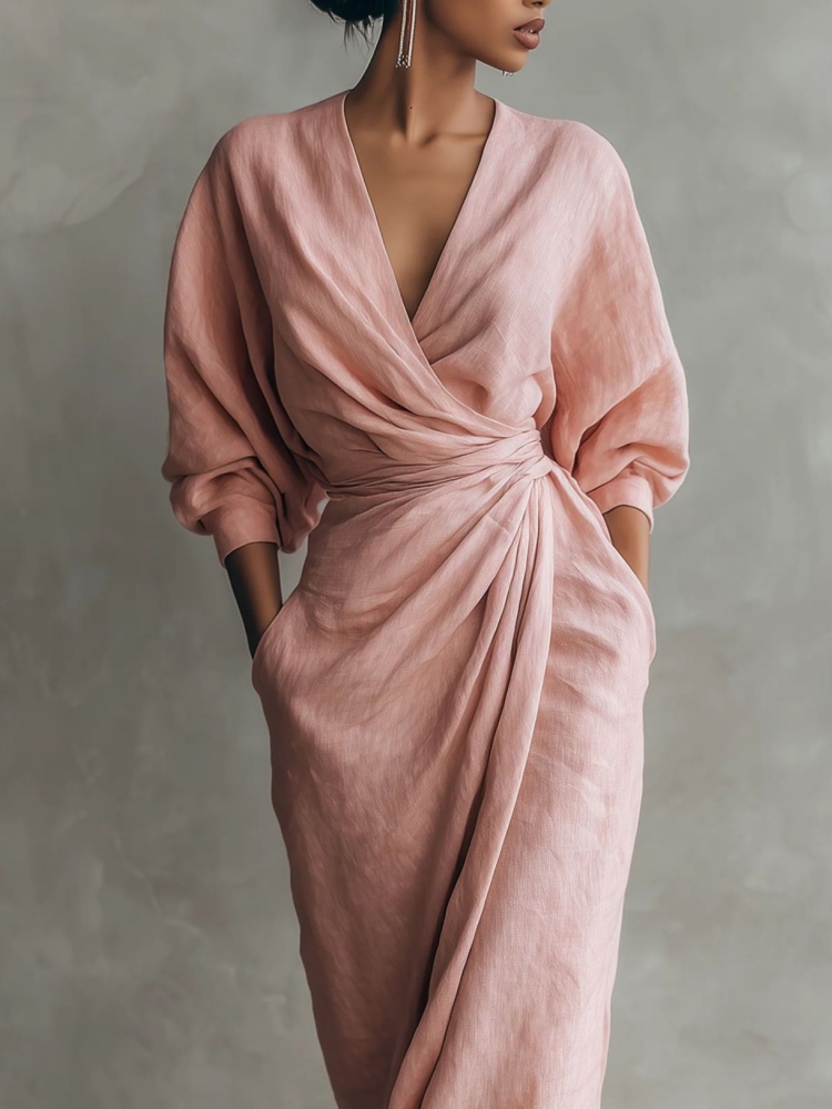 Abito lungo da donna in misto  - Linen Dress Wrap recensione e prezzo