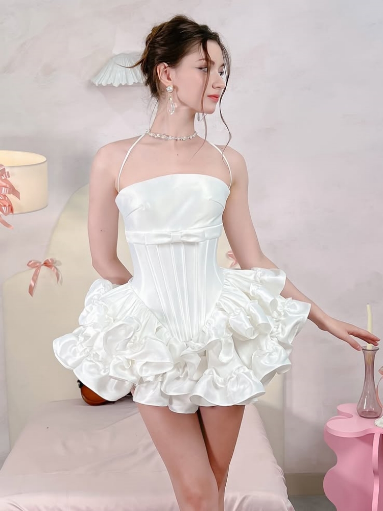 Women Pink White Lace-up Dress - Maxi Dress Halter recensione e prezzo